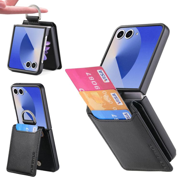 For Galaxy Z Flip8 5G Litchi Texture Leather Ring Wallet Phone Case(Black)