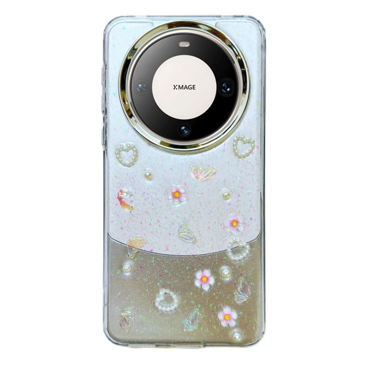 

For Huawei Mate 60 3D Bow Pearl Love Flower TPU Phone Case(Pearl Bow)