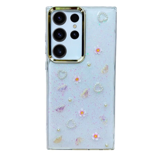 

For Samsung Galaxy S23 Ultra 5G Three-dimensional Bow Pearl Love Flower TPU Phone Case(Butterfly Love Flowers)