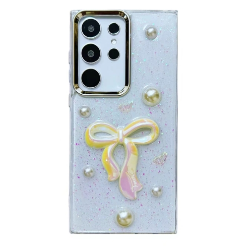 

For Samsung Galaxy S25 Ultra 5G Three-dimensional Bow Pearl Love Flower TPU Phone Case(Pearl Bow)