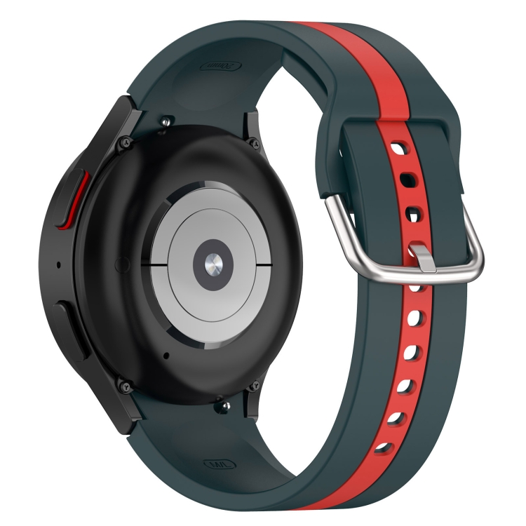 

For Samsung Galaxy Watch FE Two Color Stripe Silicone Watch Band(Dark Green Red)
