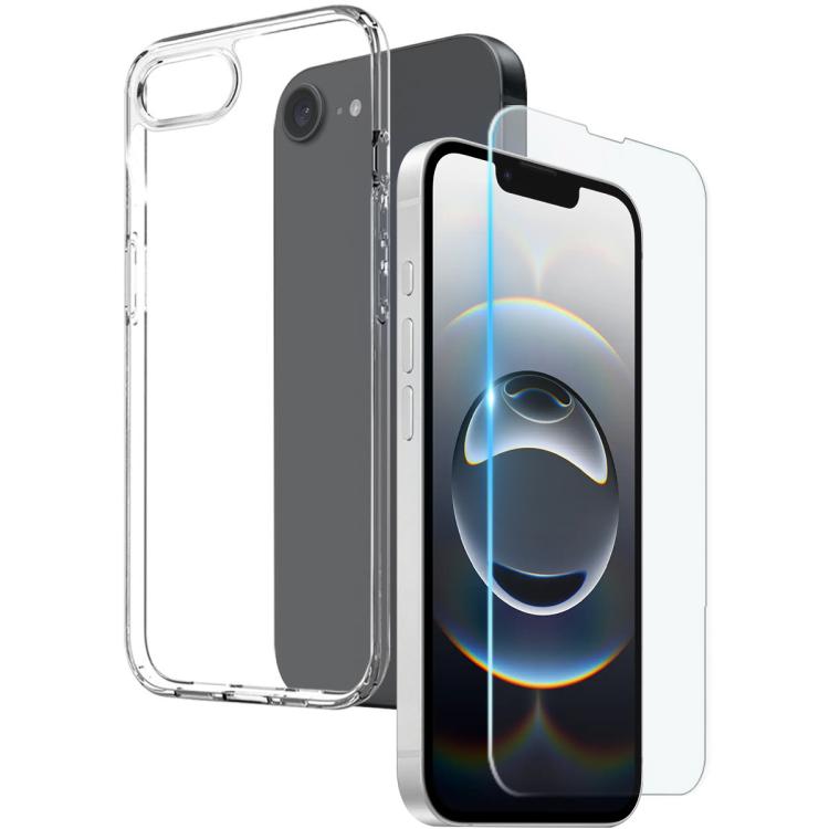 

For iPhone 16e NORTHJO 2 in 1 TPU Phone Case Screen Protector Tempered Glass Film(Clear)