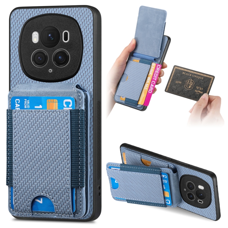 

For Honor Magic6 Pro Carbon Fiber Vertical Flip Wallet Stand Phone Case(Blue)