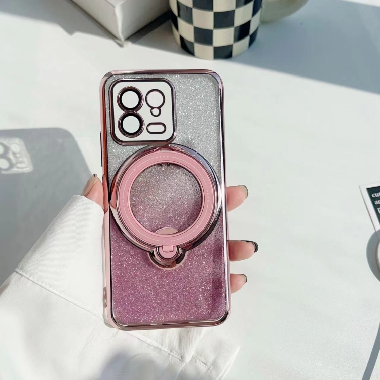 

For Xiaomi 13 Rotation MagSafe Holder Gradient Glitter TPU Phone Case(Pink)