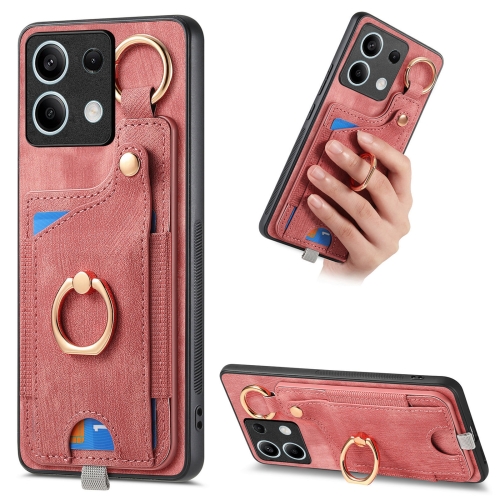 For Redmi Note 13 5G Retro Skin-feel Ring Card Bag Phone Case with Hang Loop(Pink)