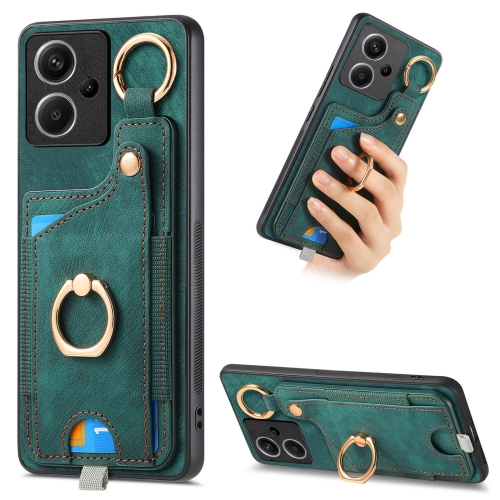 

For Redmi Note 13 Pro+ 5G Retro Skin-feel Ring Card Bag Phone Case with Hang Loop(Green)