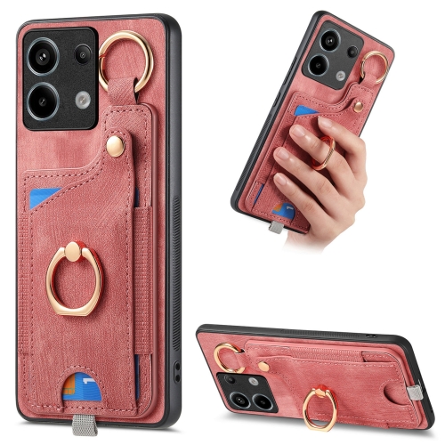 

For Redmi Note 13 Pro 5G Retro Skin-feel Ring Card Bag Phone Case with Hang Loop(Pink)