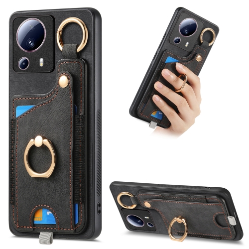 

For Xiaomi 13 Lite Retro Skin-feel Ring Card Bag Phone Case with Hang Loop(Black)