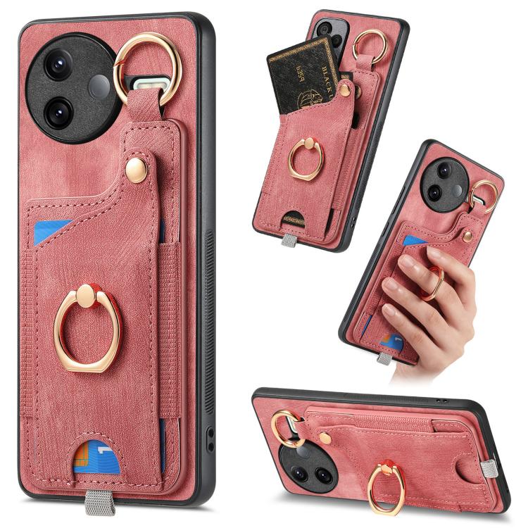

For Redmi K80 Pro / Poco F7 Ultra Retro Skin-feel Ring Card Bag Phone Case with Hang Loop(Pink)