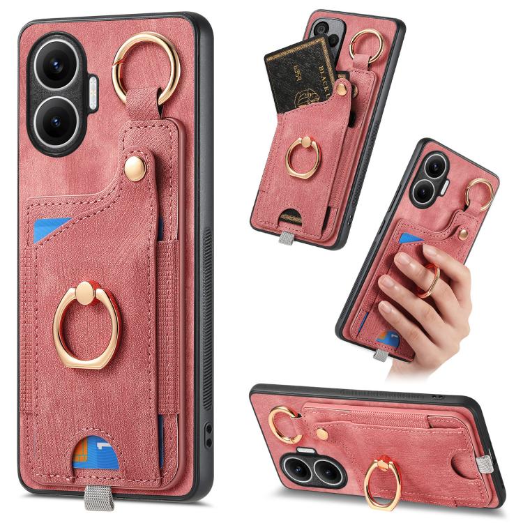 

For Redmi Turbo 4 Pro Retro Skin-feel Ring Card Bag Phone Case with Hang Loop(Pink)