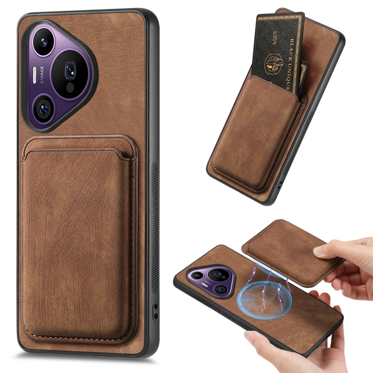

For Huawei Pura 70 Pro+ Retro Leather Card Bag Magnetic Phone Case(Brown)