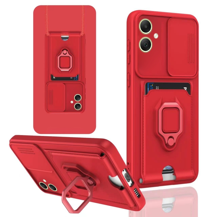 

For Samsung Galaxy A05 Sliding Camshield Magnetic Card Holder Silicone Phone Case(Red)