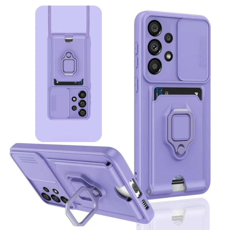 

For Samsung Galaxy A23 4G / 5G Sliding Camshield Magnetic Card Holder Silicone Phone Case(Light Purple)