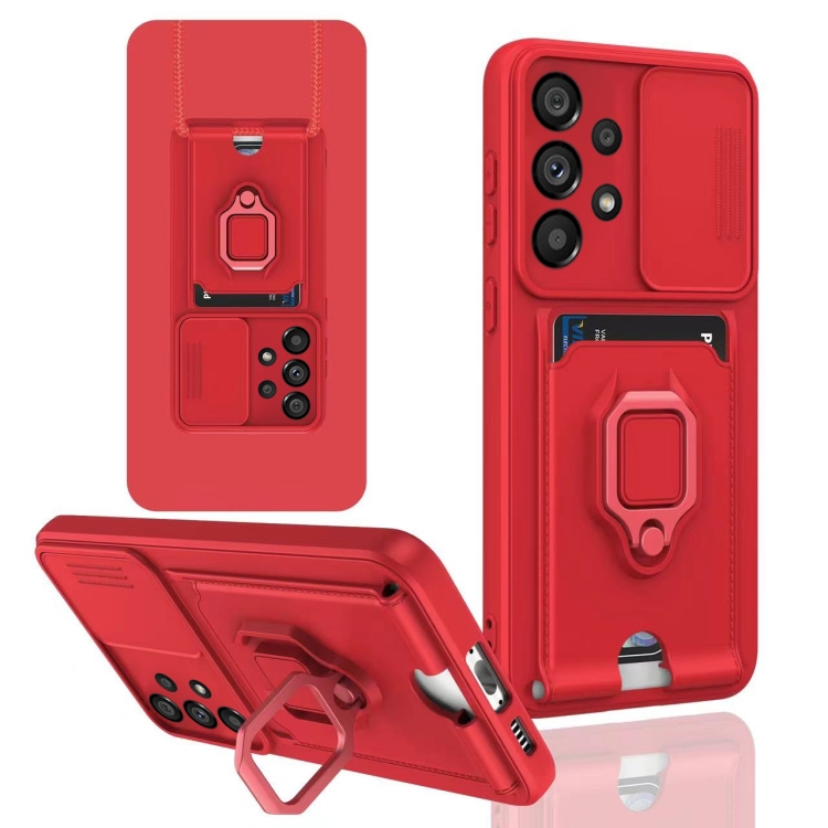 

For Samsung Galaxy A52 4G / 5G Sliding Camshield Magnetic Card Holder Silicone Phone Case(Red)