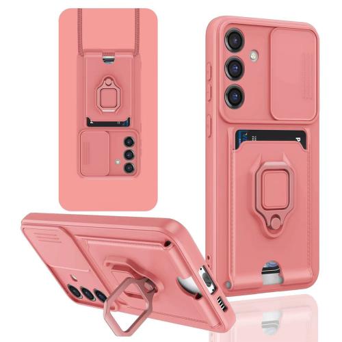 

For Samsung Galaxy S25+ 5G Sliding Camshield Magnetic Card Holder Silicone Phone Case(Pink)