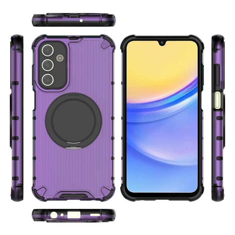 

For Samsung Galaxy A15 5G Raster Airbag Anti-fall Rotating Bracket Phone Case(Purple)