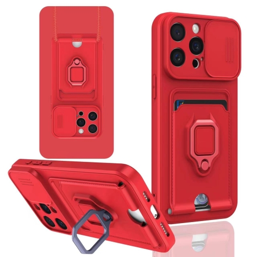 

For iPhone 12 Pro Sliding Camshield Magnetic Card Holder Silicone Phone Case(Red)