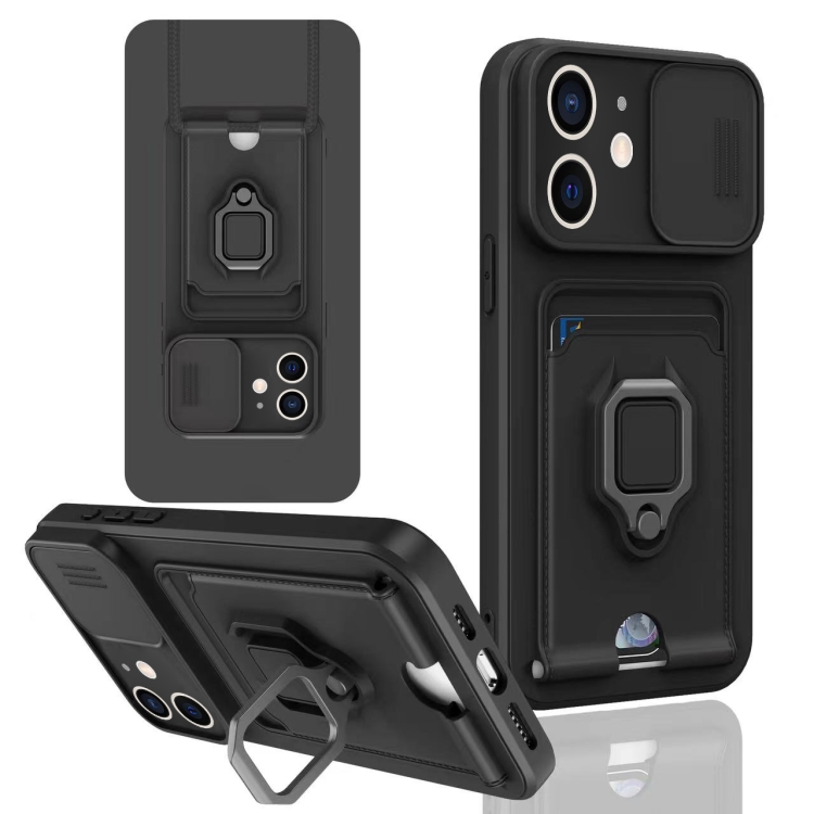 

For iPhone 11 Sliding Camshield Magnetic Card Holder Silicone Phone Case(Black)