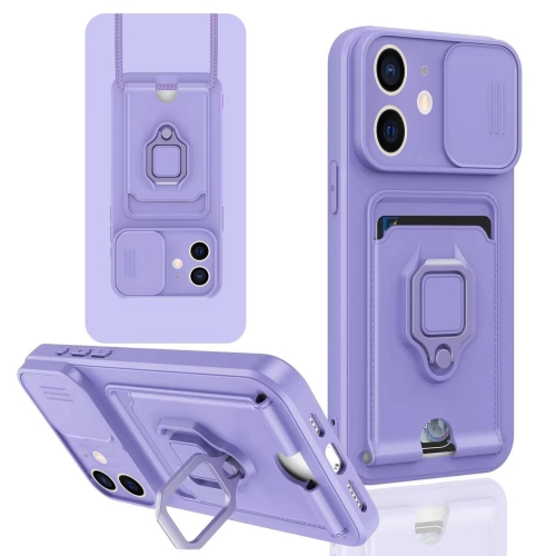 

For iPhone 11 Sliding Camshield Magnetic Card Holder Silicone Phone Case(Light Purple)