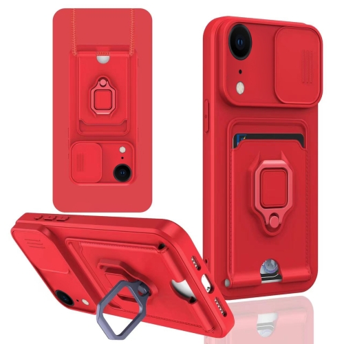 

For iPhone XR Sliding Camshield Magnetic Card Holder Silicone Phone Case(Red)