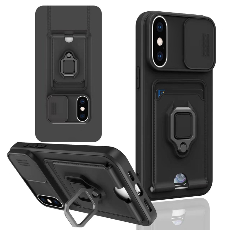

For iPhone XS Max Sliding Camshield Magnetic Card Holder Silicone Phone Case(Black)