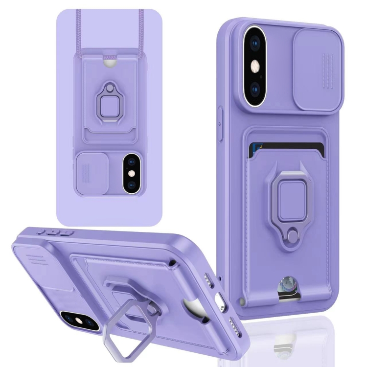 

For iPhone XS Max Sliding Camshield Magnetic Card Holder Silicone Phone Case(Light Purple)