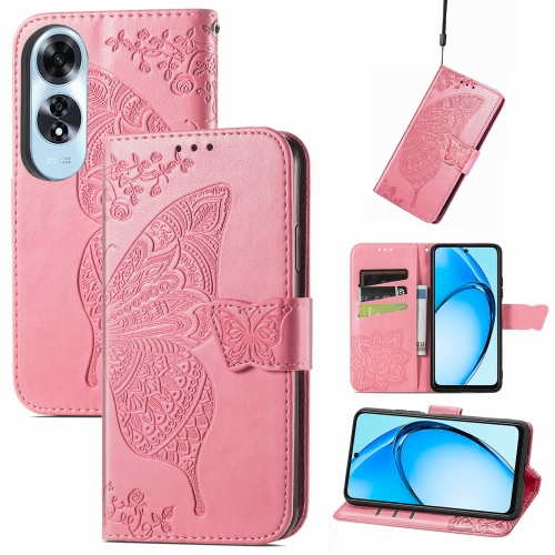 

For OPPO A60 Butterfly Love Flower Embossed Leather Phone Case(Pink)