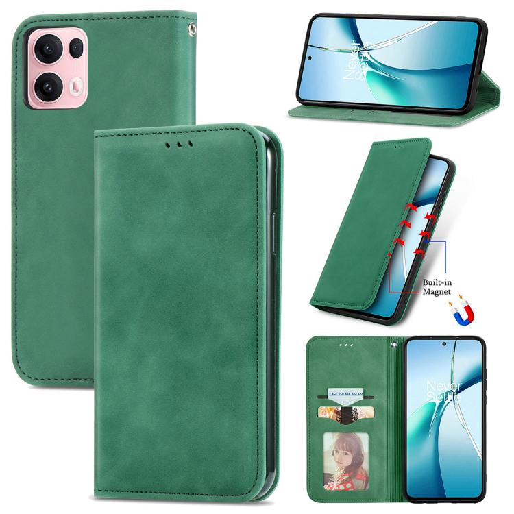 

For OPPO Reno13 Pro Retro Skin Feel Magnetic Flip Leather Phone Case(Green)