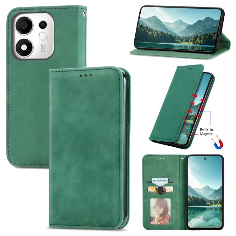 For Honor 600 Smart 5G Retro Skin Feel Magnetic Flip Leather Phone Case(Green)