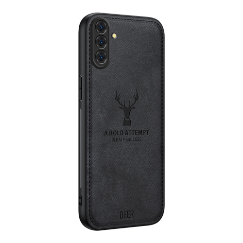 

For Samsung Galaxy A36 Deer Head Cloth Skin All-inclusive Phone Case(Black)