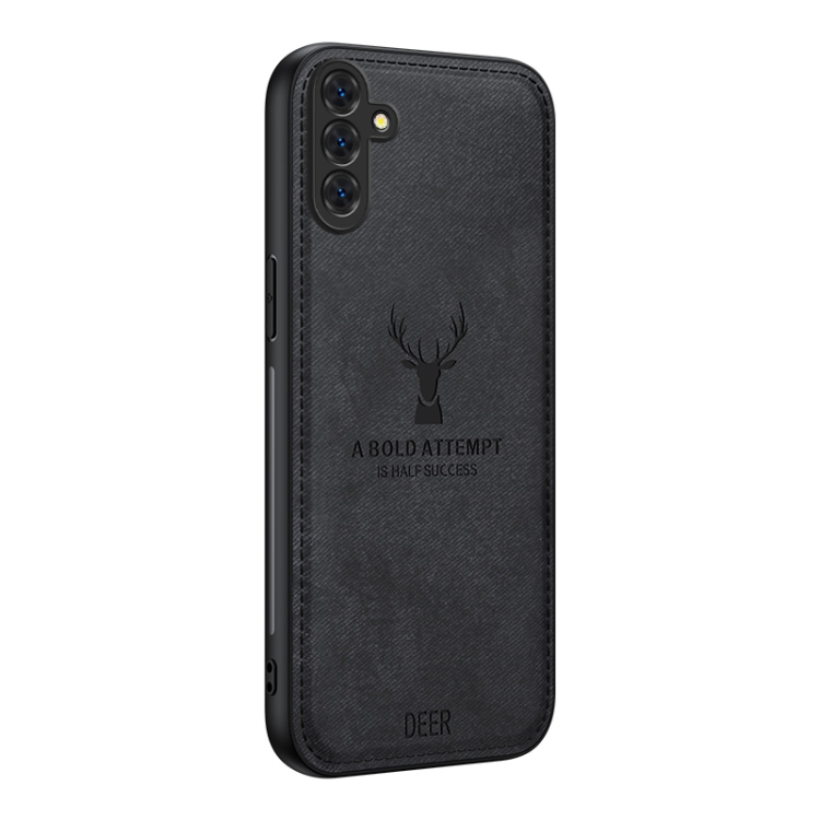

For Samsung Galaxy S25 5G Deer Head Cloth Skin All-inclusive Phone Case(Black)