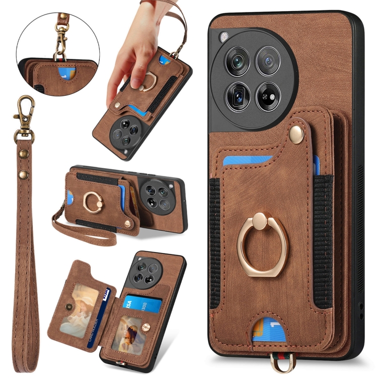 

For OnePlus 12 5G Retro Skin-feel Ring Multi-card RFID Wallet Phone Case(Brown)