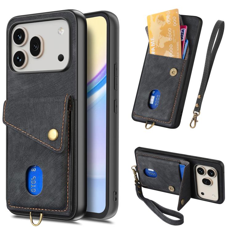 

For Honor 600 Pro Global Retro Card Wallet Fold Leather Phone Case with Strap(Black)