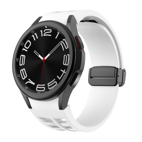 Fof Samsung Galaxy Watch FE 40mm Richard Magnetic Folding Black Buckle Silicone Watch Band(White)