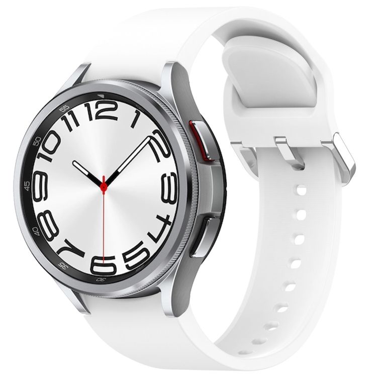 

For Samsung Galaxy Watch 6 Classic 47mm Solid Color Silver Buckle Quick Release Silicone Watch Band(White)