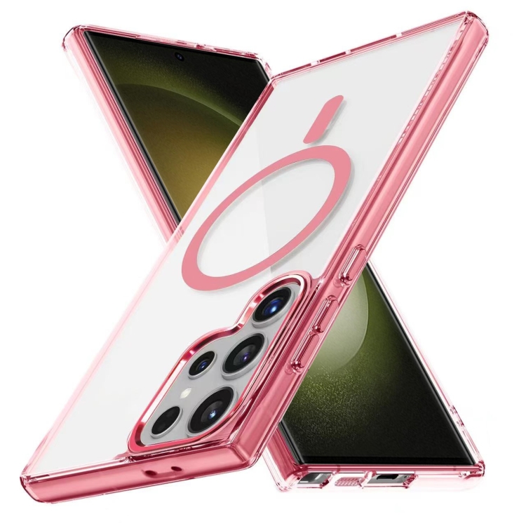 

For Samsung Galaxy S23 Ultra 5G Ice Color Magnetic Series TPU Hybrid Acrylic Magsafe Phone Case(Pink)