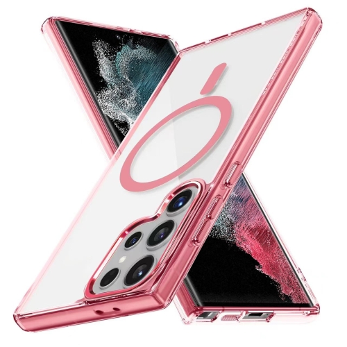 

For Samsung Galaxy S22 Ultra 5G Ice Color Magnetic Series TPU Hybrid Acrylic Magsafe Phone Case(Pink)