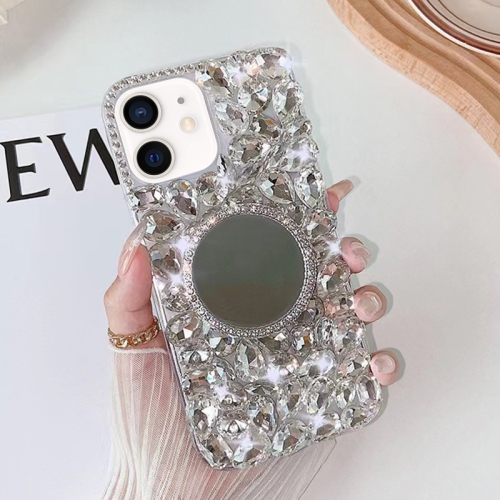 

For iPhone 11 Mirror Handmade Bling Rhinestone PC Phone Case(Silver Gray Round)