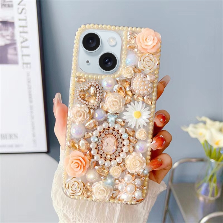 

For iPhone 15 Plus Diamond Inlaid Rose PC Phone Case(Yellow)