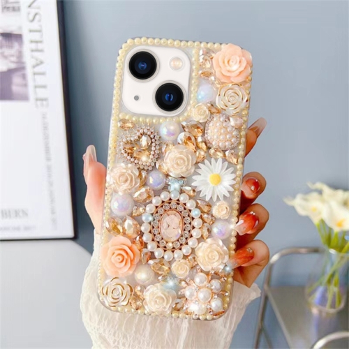 

For iPhone 14 Plus Diamond Inlaid Rose PC Phone Case(Yellow)