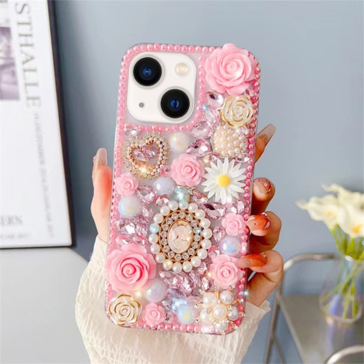 

For iPhone 14 Diamond Inlaid Rose PC Phone Case(Pink)