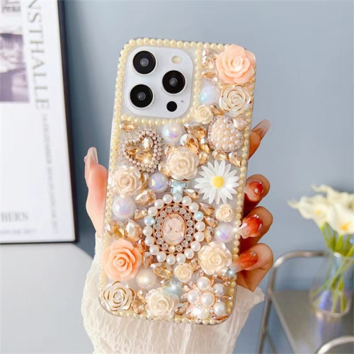 

For iPhone 14 Pro Max Diamond Inlaid Rose PC Phone Case(Yellow)