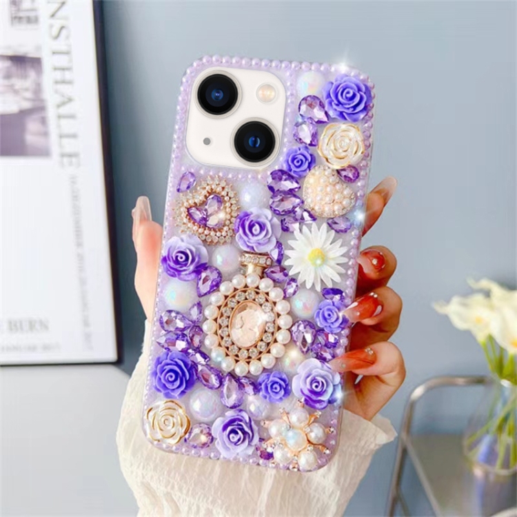 

For iPhone 13 mini Diamond Inlaid Rose PC Phone Case(Purple)