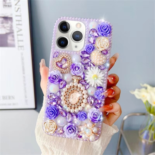 

For iPhone 11 Pro Max Diamond Inlaid Rose PC Phone Case(Purple)