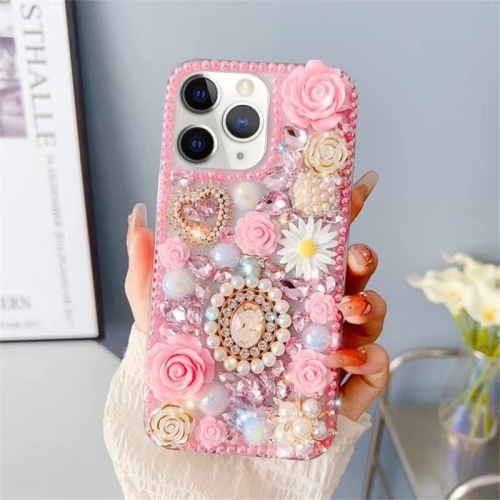 

For iPhone 11 Pro Diamond Inlaid Rose PC Phone Case(Pink)