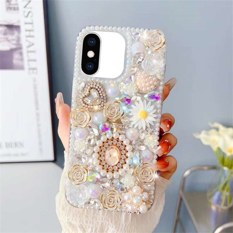 

For iPhone XS Max Diamond Inlaid Rose PC Phone Case(White)
