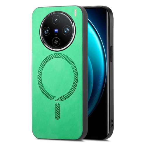 

For vivo X100 Pro 5G Retro Magsafe Magnetic PU Back Cover Phone Case(Green)