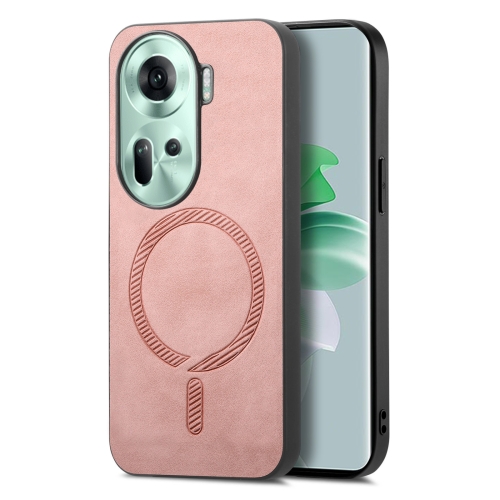 

For OPPO Reno11 Global Retro Magsafe Magnetic PU Back Cover Phone Case(Pink)