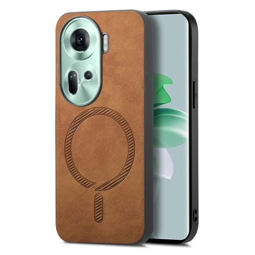 

For OPPO Reno11 Global Retro Magsafe Magnetic PU Back Cover Phone Case(Brown)