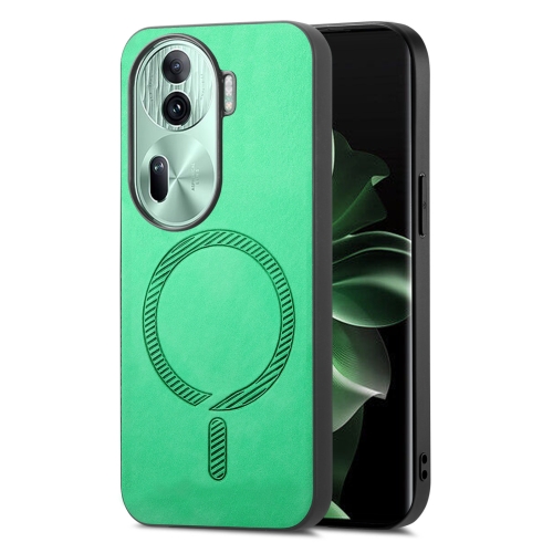 

For OPPO Reno11 Pro 5G Global Retro Magsafe Magnetic PU Back Cover Phone Case(Green)